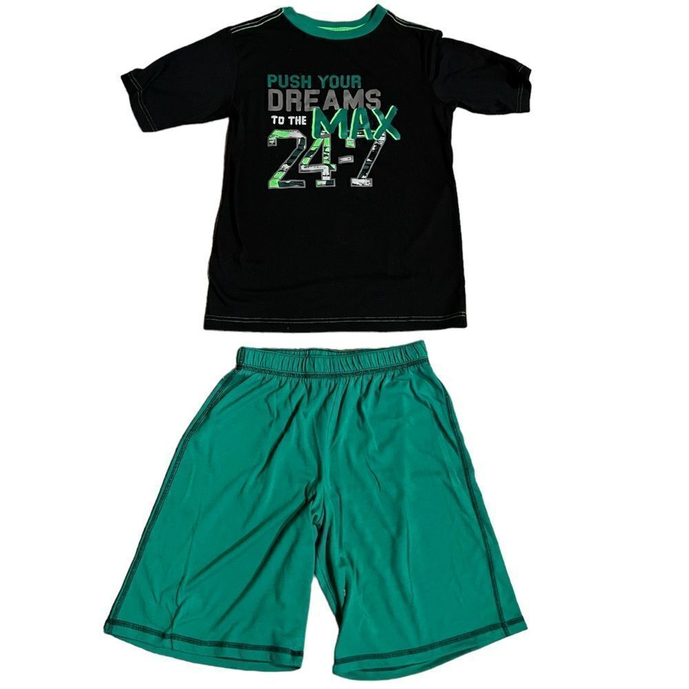 Cherokee youth boys 12/14 black/green pajama short set.